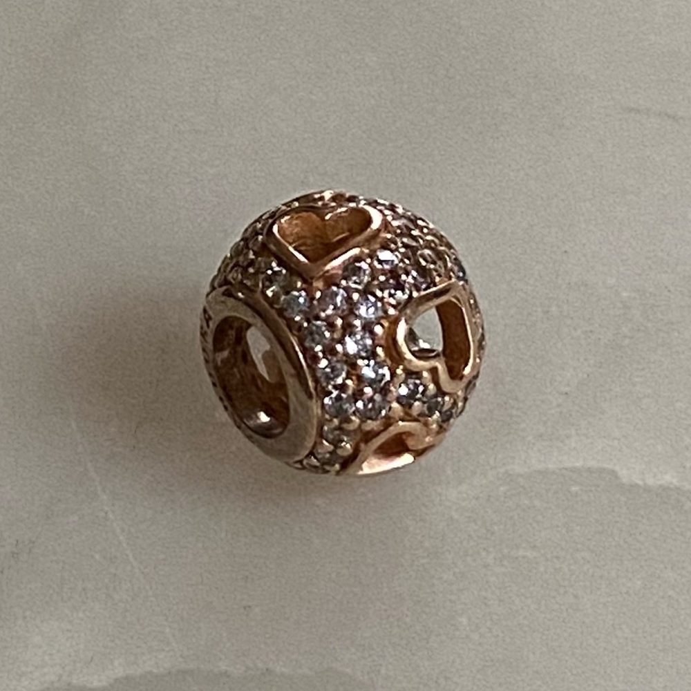 Pandora Rose Gold heart charm with cz and open hearts